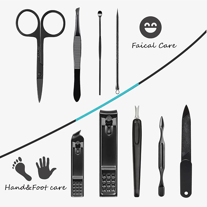 HANTEKAS Manicure Set 9 in 1 Stainless Steel, Nail Clippers Scissors Pedicure - Image 4