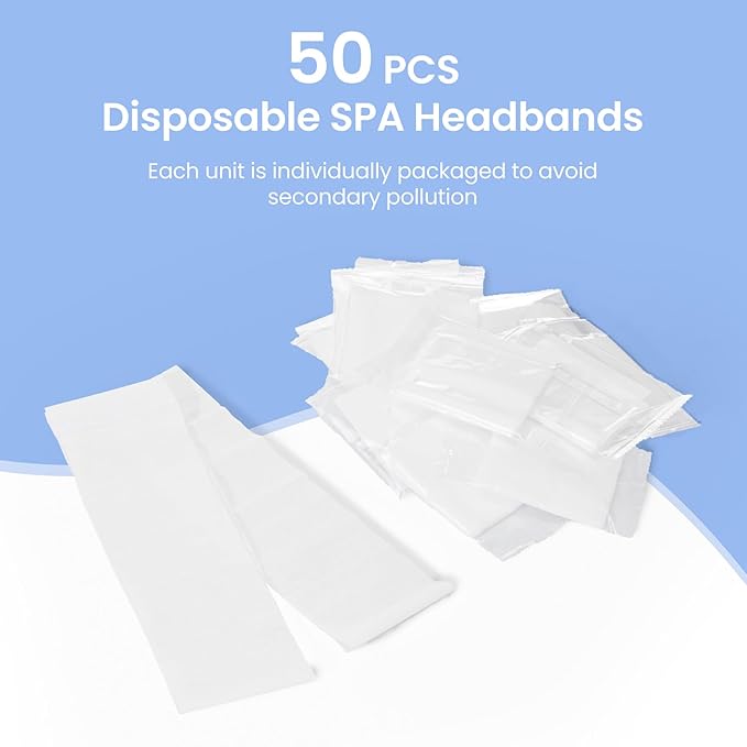 UNOISETION Disposable Spa Headbands 50 Pcs, Non-Woven Fabric Stretch Headband - Image 2