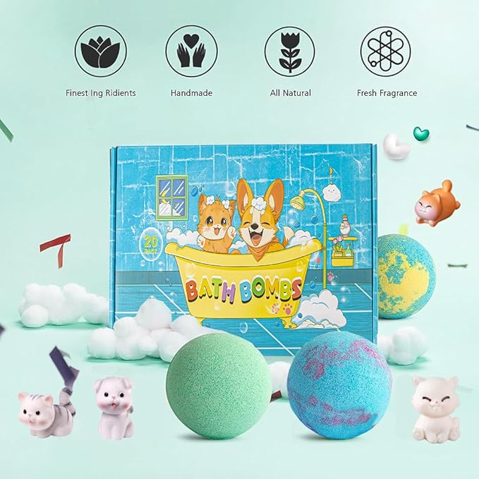 Kids Bath Bombs with Surprise Inside, 20 PackGift Set, Natural Organic Bubble - Image 5