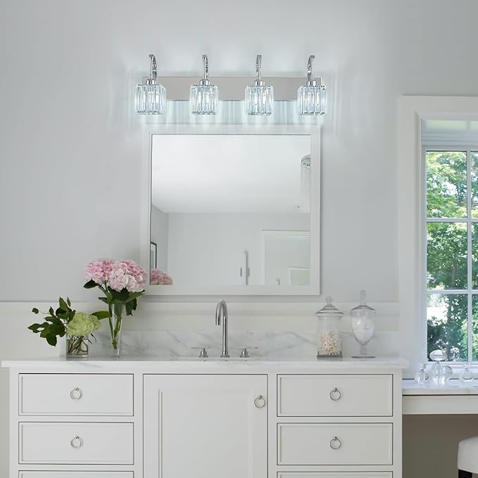 Crystal Vanity Lights 4-Light Chrome Bathroom Vanity Lights Modern Crystal - Image 3