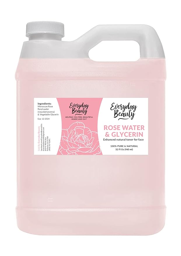Rose Water & Glycerin Enhanced Facial Toner - 32oz Bulk Alcohol-Free Vegan All by Everyday+Beauty+Helping+You+Feel+Beautiful+Inside+And+Out