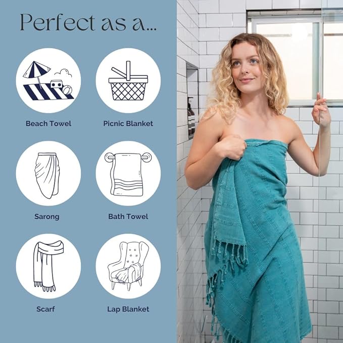 InfuseZen Stonewashed Turkish Bath & Beach Towel –100% Organic Turkish Cotton - Image 5