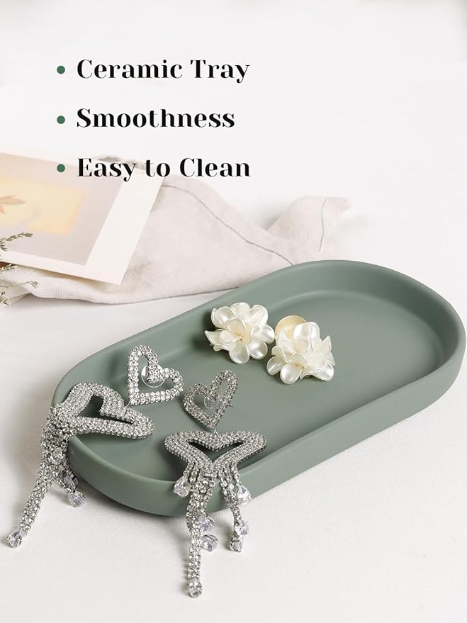 INGOFIN 7" Ceramic Bathroom Vanity Tray- Bathroom Organizer Countertop Tray - Image 4