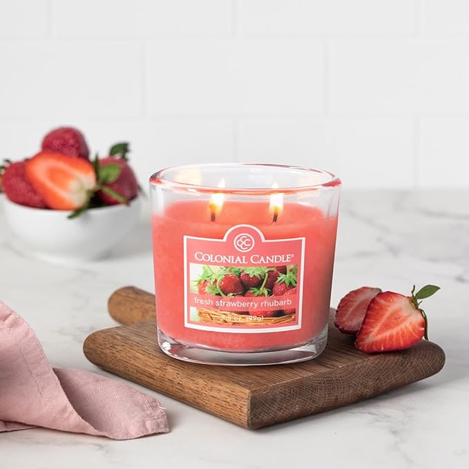 Colonial Candle Fresh Strawberry Rhubarb Scented Jar Candle, 2 Wick, 3.5 oz - Image 3