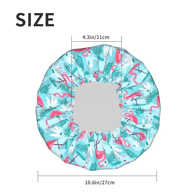 Pink Flamingos Shower Cap For Women Reusable Waterproof Double Layers Bath Cap - Image 5