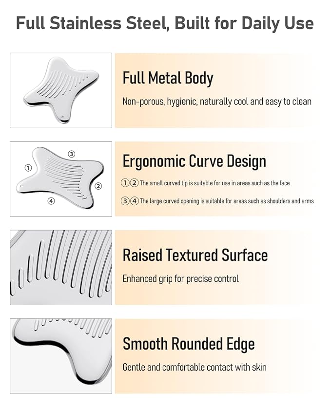 Non-Slip Grip Stainless Steel Gua Sha Facial Tools, 2026 Updated X-shaped - Image 6