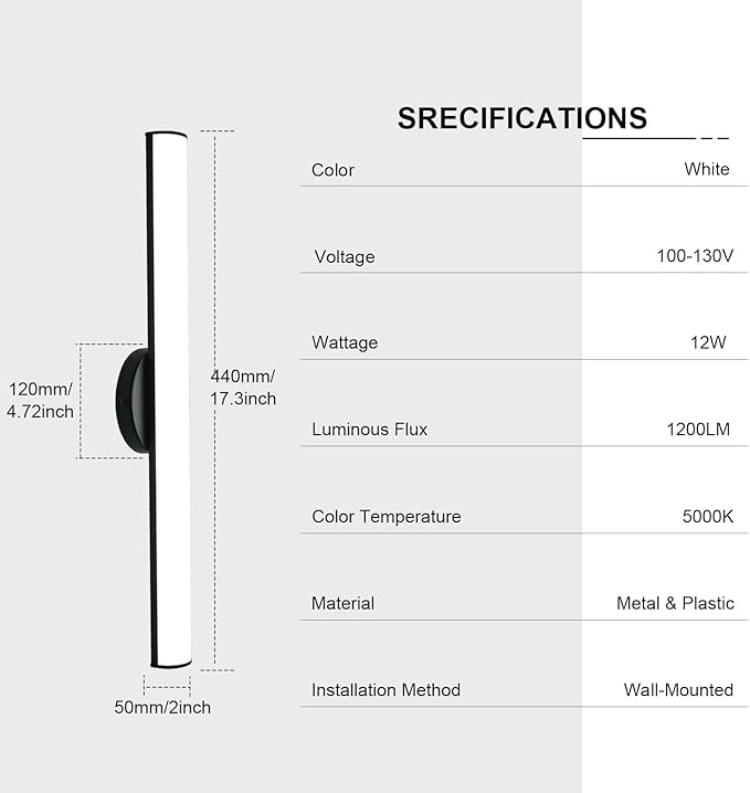 OOWOLF 2 Pack Bathroom Vanity Light, Adjustable Brightness 12W 17.3inch - Image 6