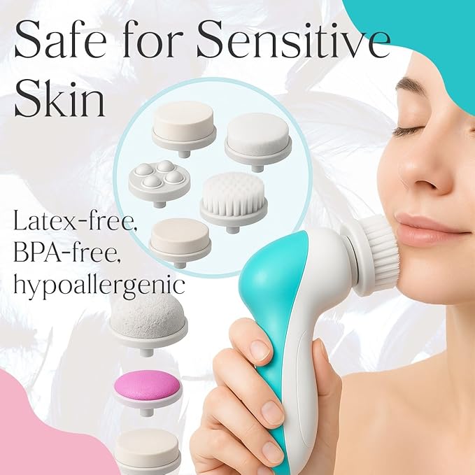 Facial Cleansing Brush Face Scrubber, 7-in-1 Electric Spin Cleanser Brushes - Image 4
