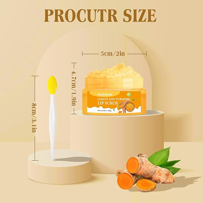 Turmeric Lemon Lip Scrub with Brush, Lip Scrubber Exfoliator - Image 7