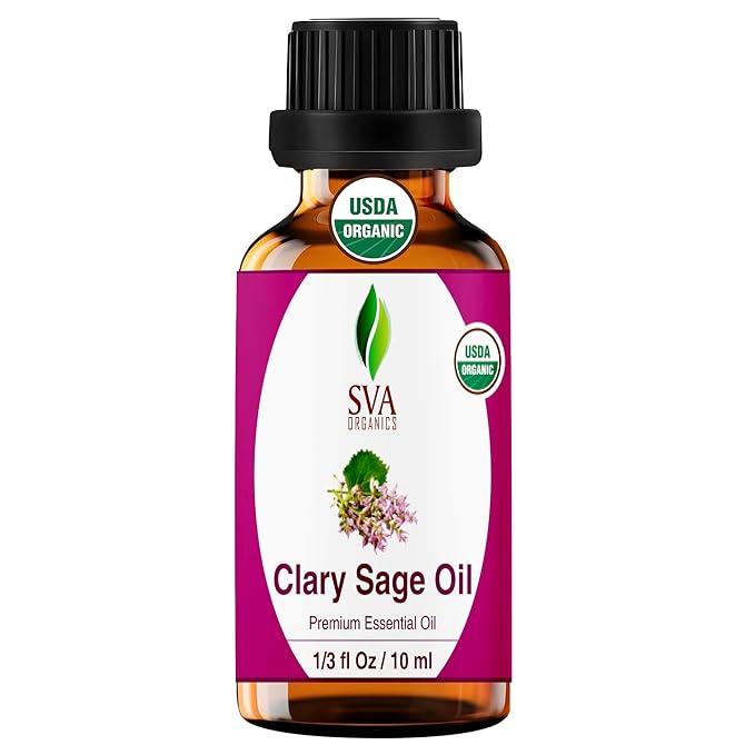 SVA Clary Sage Essential Oil Organic – 1/3 Fl Oz – 100% Natural Organic Clary by SVAORGANICS