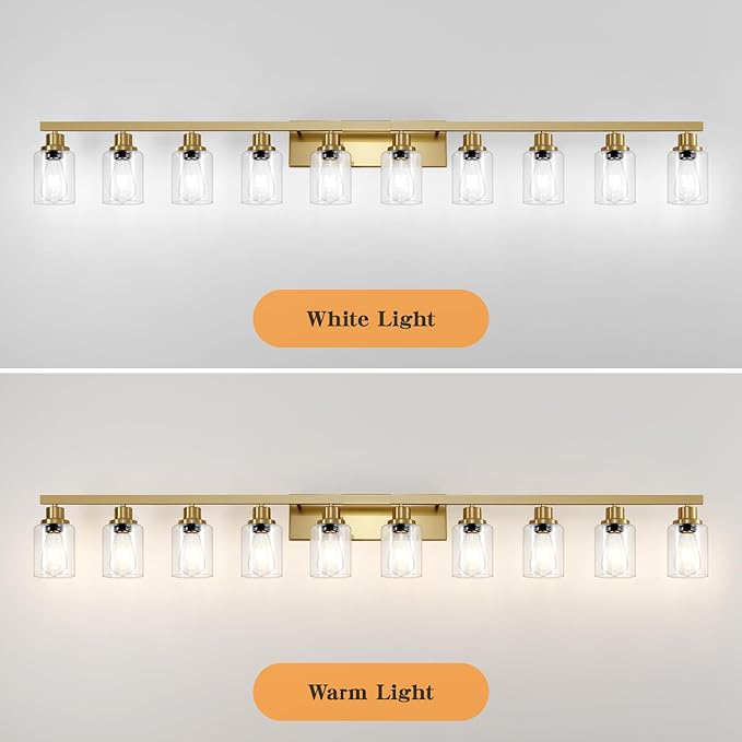 Gold Bathroom Vanity Light, 10-Light Brushed Gold Bathroom Light Fixtures - Image 8