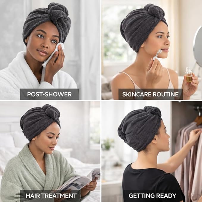 100% Turkish Cotton Hair Towel Wrap 2 Pack – Oeko-TEX Certified Quick Dry Turban - Image 8