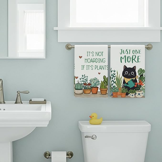 Accnicc 2 Pack Black Cat Bathroom Hand Towels Decorative Potted Plants Dish - Image 4