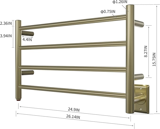 HEATGENE Towel Warmer 4 Bar Towel Dryer Wall-Mounted Plug-in Bath Towel Heater - Image 6