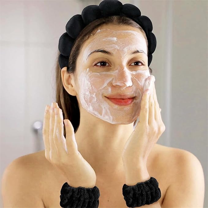 Spa Headband and Wristband Set for Women, Terry Cloth Sponge Headband for - Image 2