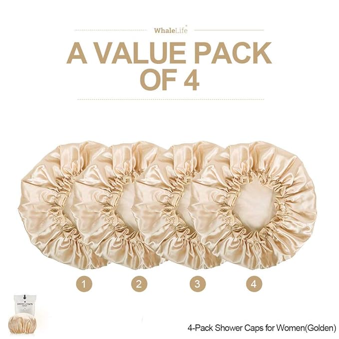 Shower Cap for Women Reusable Extra Large Shower Cap for Men Satin Double Layer - Image 2