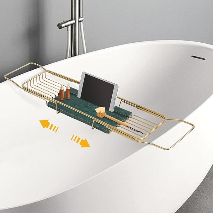 Stainless Steel Bathtub Tray, Expandable Marble Bath Tray - Image 6