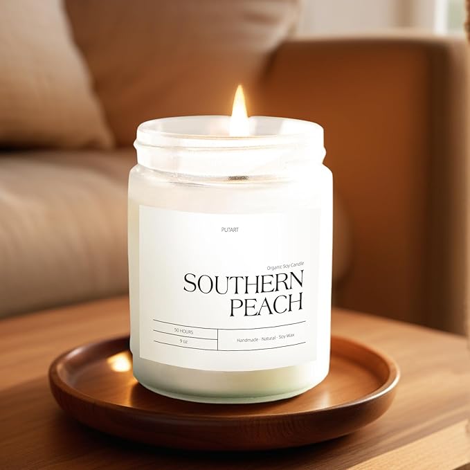 Peach Scented Candles for Home, 9oz Natural Soy Wax Aromatherapy Organic Peach - Image 5