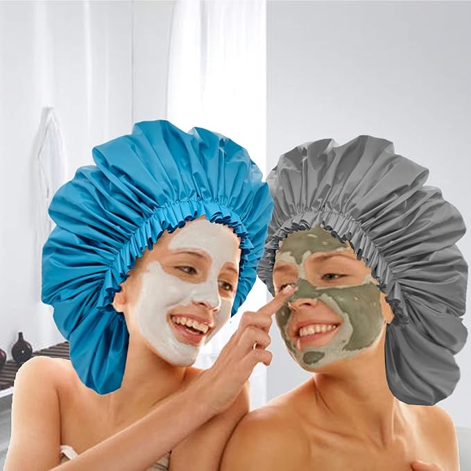 ELEBOX 4 Pack Premium Collection Super Jumbo Shower Cap Extra Large Shower Caps - Image 6