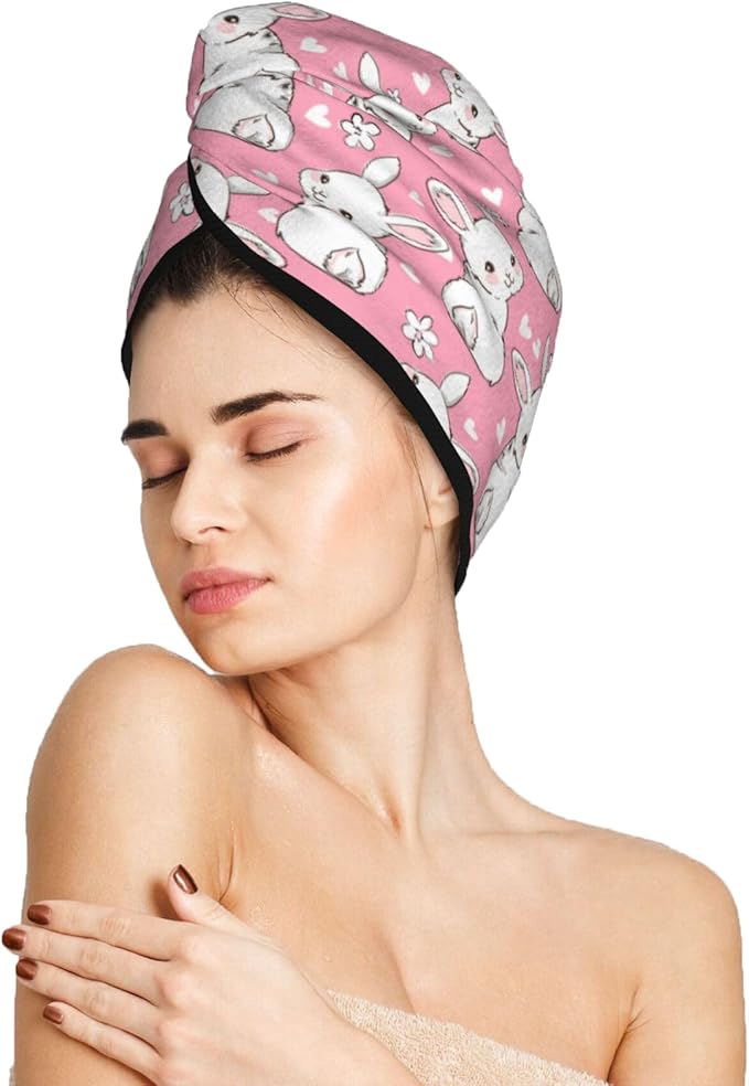 Bunny Hair Towel Wrap Microfiber Fast Drying Hair Turban by DecorateYourLife