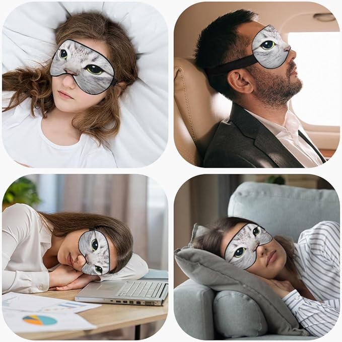 Cat Silk Eye Mask Sleep Mask Cute Funny Kitten Big Green Eyes Animal Pet Eye - Image 5