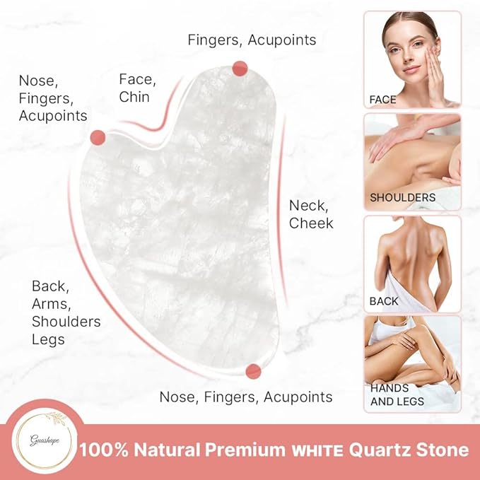 Natural White Quartz Gua Sha Facial Tools | Guasha Tool - Image 4