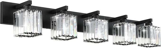 Aipsun Bathroom Vanity Light Black Light Fixtures 5 Light Crystal Vanity Light by Aipsun
