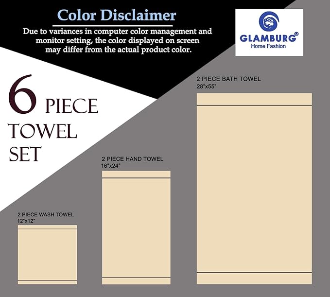 GLAMBURG 100% Cotton Ultra Soft 6 Pack Towel Set, Contains 2 Bath Towels 28x55 - Image 7