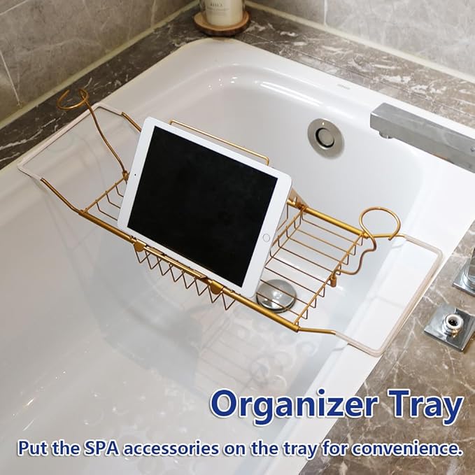 BESTHLS Bathtub Tray Caddy for Luxury Bath Expandable Extra Wide Bath Tub Tray - Image 6