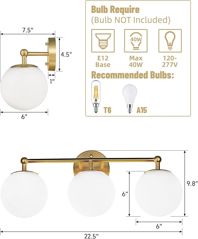AKEZON Gold Vanity Light for Bathroom, Modern Bathroom Light Fixtures Over - Image 6