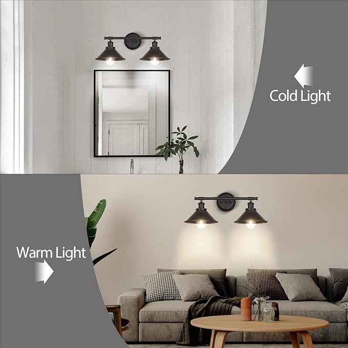 Licperron Black 2-Light Vanity Wall Sconce Lighting, Farmhouse Bathroom Wall - Image 5