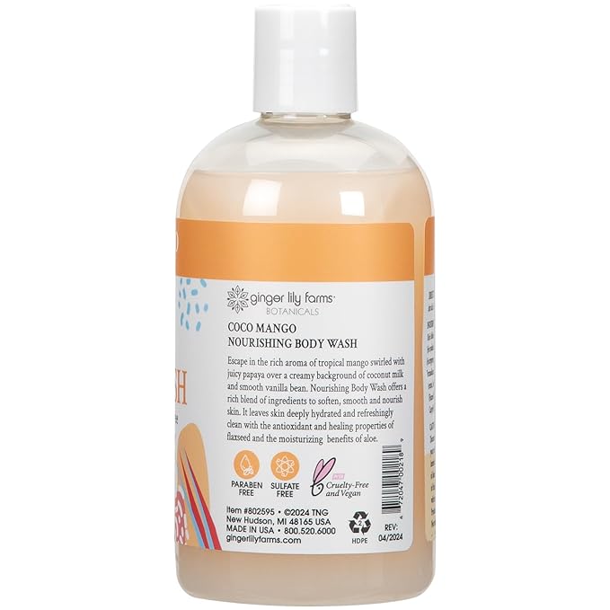 Ginger Lily Farms Botanicals Nourishing Body Wash, Coco Mango, 100% Vegan & - Image 2