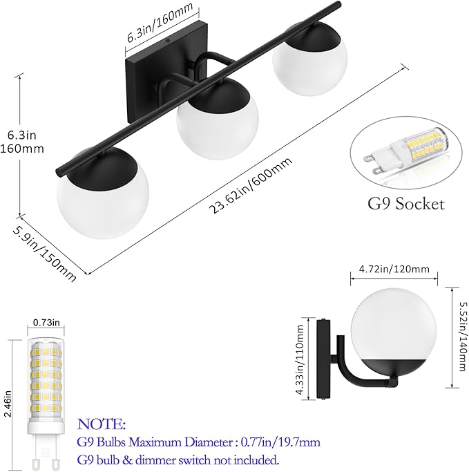 Ralbay Matte Black Bathroom Lights - Image 5