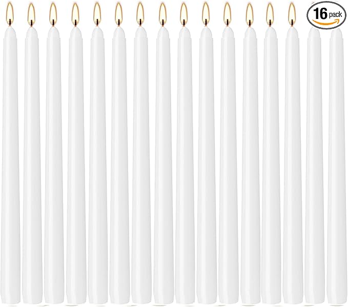 WPONSZU 16 Pack White Taper Candles, 7-8 Hours Burn Time, Smokeless and Dripless by WPONSZU