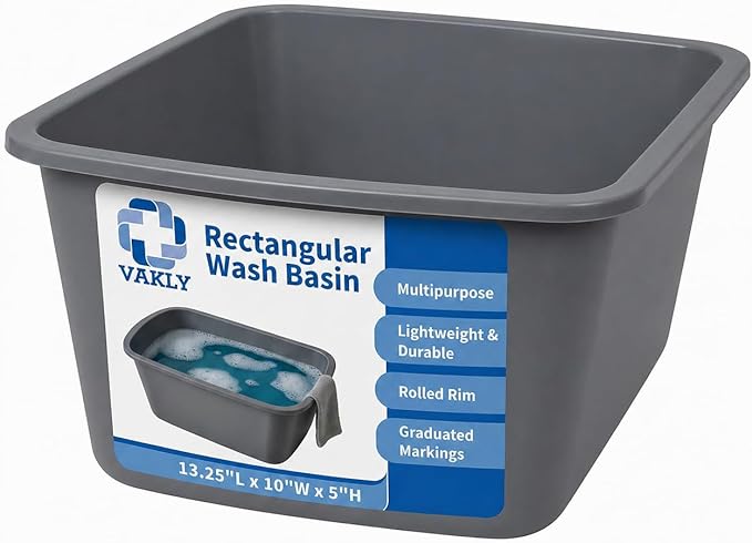 Vakly Wash Basins – Rectangular Plastic 7-Quart Graduated Hospital Soaking Tub by Vakly