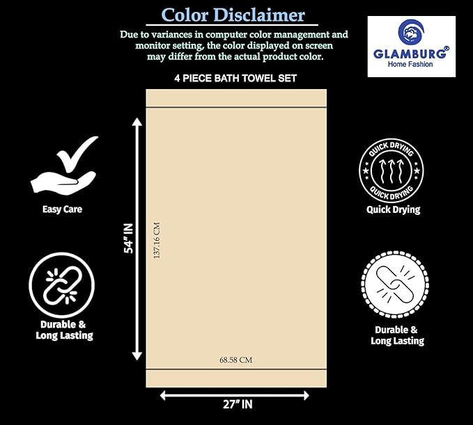 GLAMBURG Premium Cotton 4 Pack Bath Towel Set - Image 3