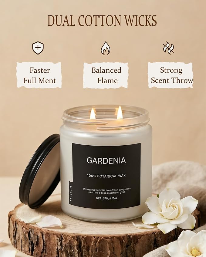 Gardenia Home Scented Candles, 13oz Organic Soy Wax, 76-Hour Clean Burning - Image 4