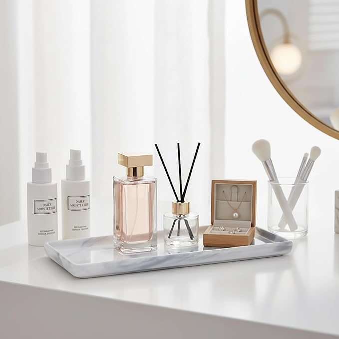 Bathroom Counter Organizer, 9.3"x3.7" Ceramic Bathroom Tray, Rectangle - Image 4