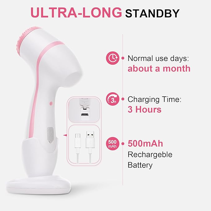 Facial Cleansing Brush, Waterproof Dual-Rotation Face Scrubber Exfoliator - Image 5