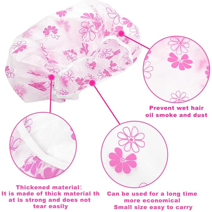 18Pcs Plastic Shower Caps for Women Waterproof Bath Caps Bathing Hair Cap - Image 3