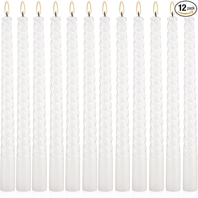 WPONSZU 10 Inch White Spiral Taper Candle Set of 12 Pack Unscented Dripless by WPONSZU