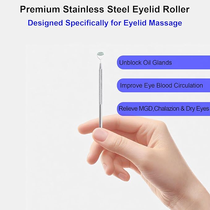 Metal Eyelid Massage Wand for Dry Eyes, Eyelid Roller for Chalazion, Stye & MGD - Image 3