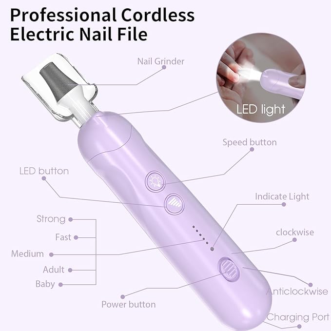 Cordless Electric Nail File Set, Rechargeable Pedicure Tools - Image 7