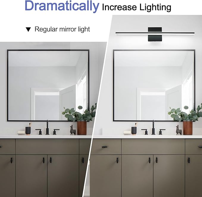 Black Vanity Light Fixture 24 Inch Bathroom Lamps Over Mirror 14W Modern Bath - Image 6