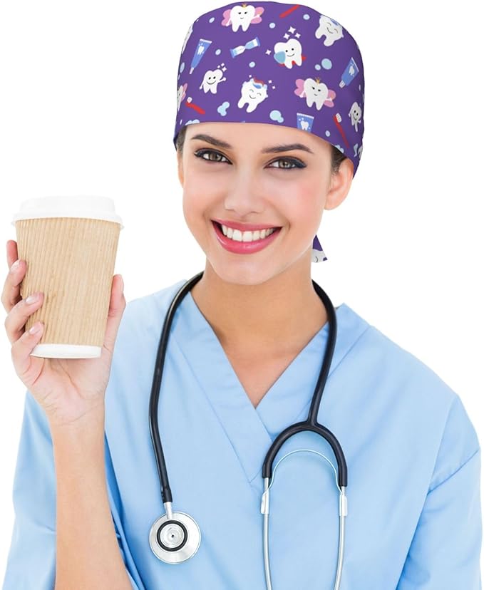 Working Cap Scrub Caps with Sweatband Adjustable Tie Back Hat Nurse Surgical - Image 5