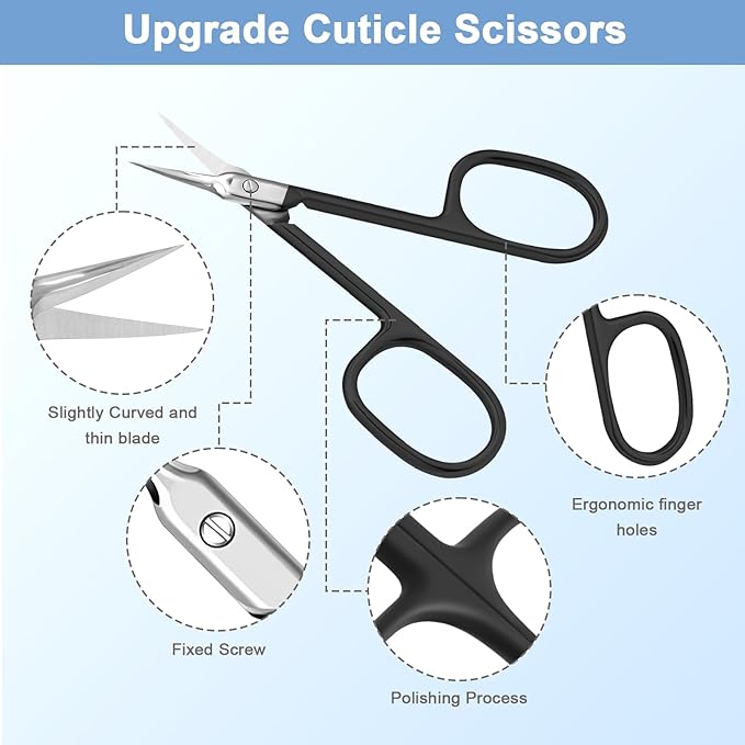 Lermende Cuticle Scissors Extra Fine Curved, Portable Stainless Steel Manicure - Image 2