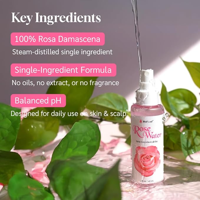 Well's Oil Rosewater Face & Hair Mist Spray | Floral Rosewater Hydrosol | - Image 3