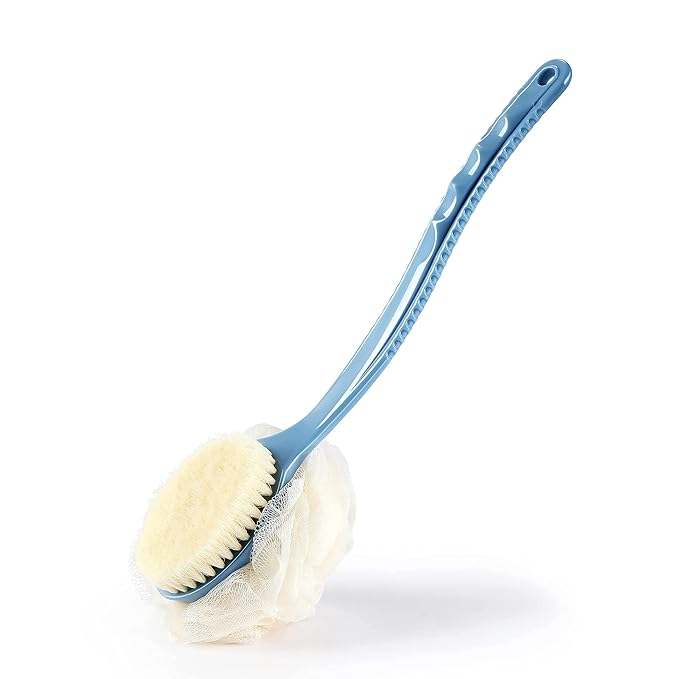 Shower Body Brush with Bristles and Loofah, Back Scrubber Bath Mesh Sponge with by HONOMA
