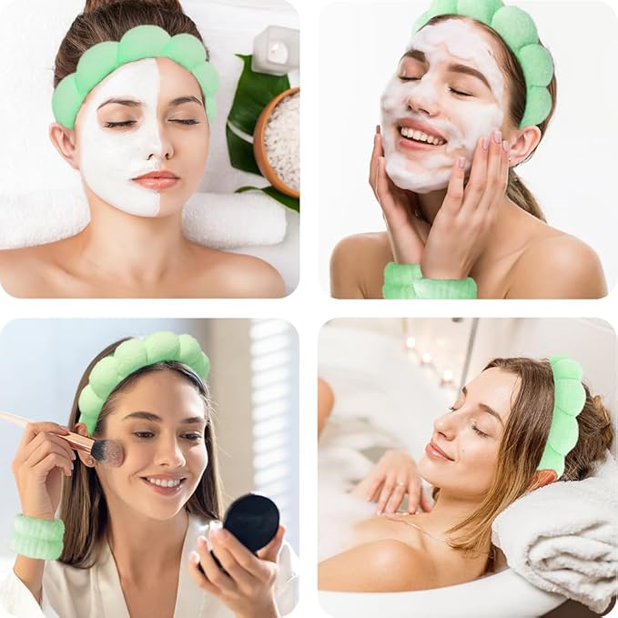 Spa Headbands for Washing Face Wristband Set Sponge Makeup Skincare Headband - Image 3