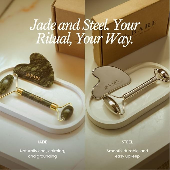 BARE BOTANICS Jade Gua Sha & Face Roller Set | Authentic Jade Facial Tools - Image 4